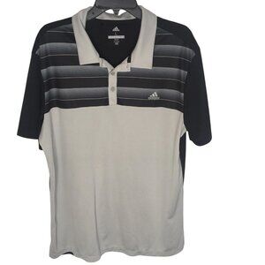 Adidas Shirt Mens Large Black Gray Striped Golf Performance Polo Athletic